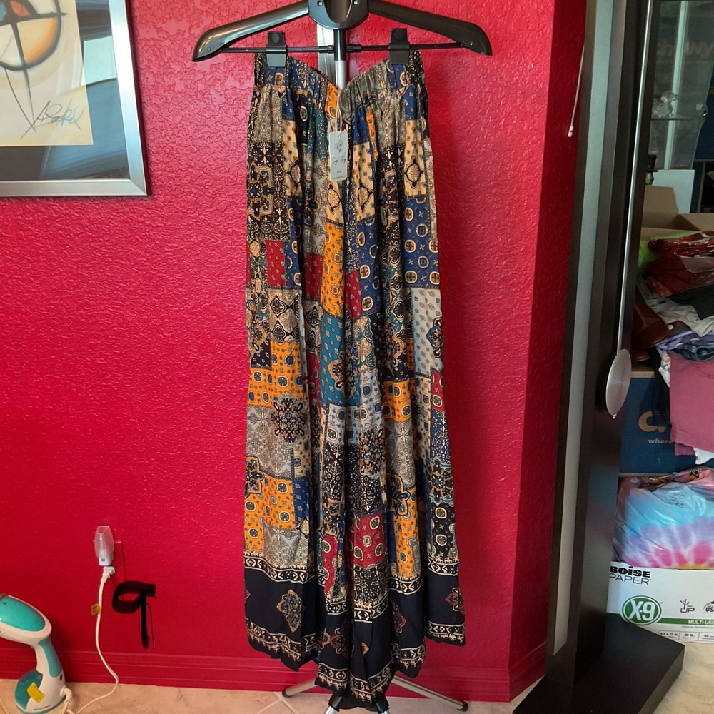 Sage + Fig Boho Patchwork Wide Leg Palazzo Pants Multicolor Festival Small NWT